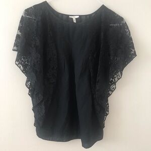 Joie‎ Lace Short Sleeve Ruffled Blouse Black S